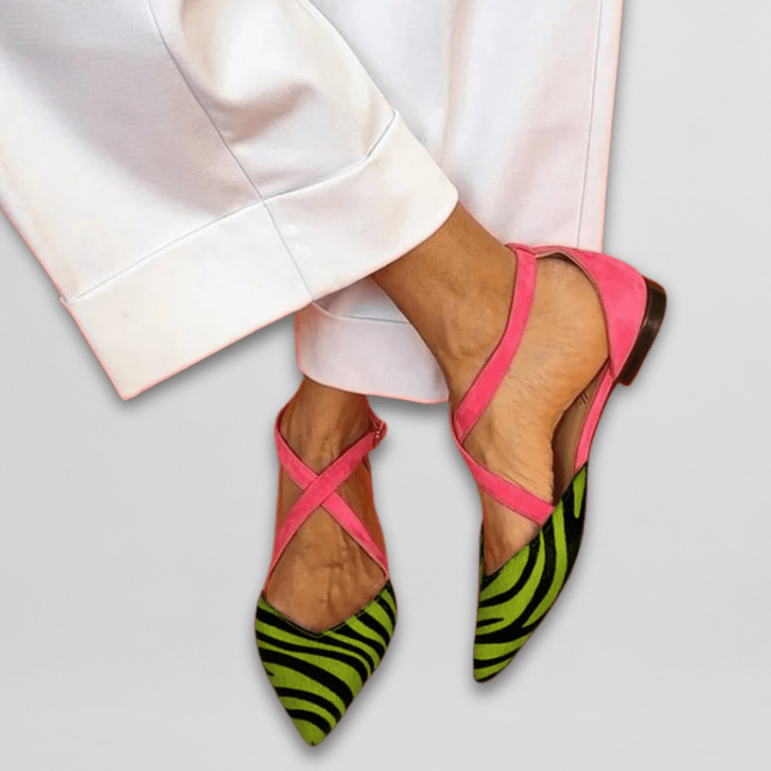 Zapatos Planos Mujer Cuero Vegano Punta Correas Cruzadas Tobillo