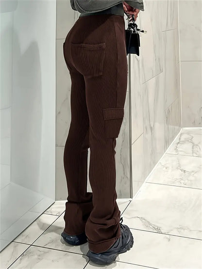 Pantalón Campana Mujer Tela Suave Ajuste Amplio