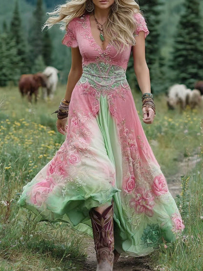 Vestido maxi mujer con estampado floral y efecto degradado