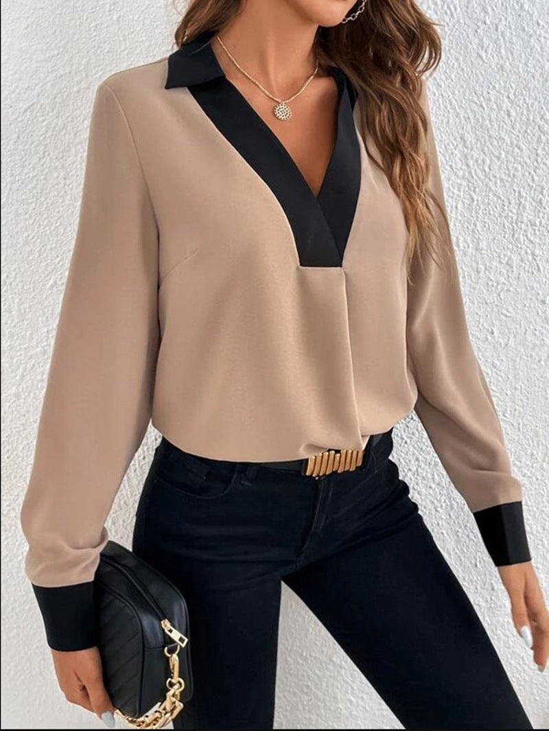Camisa Formal Mujer de Algodón Cuello en V Primavera Verano