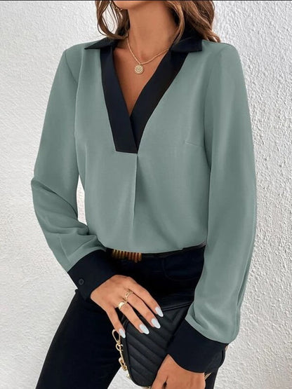 Camisa Formal Mujer de Algodón Cuello en V Primavera Verano