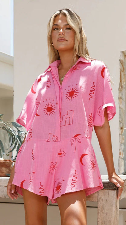 Mono Corto Mujer de Tejido Ligero Estampado Casual