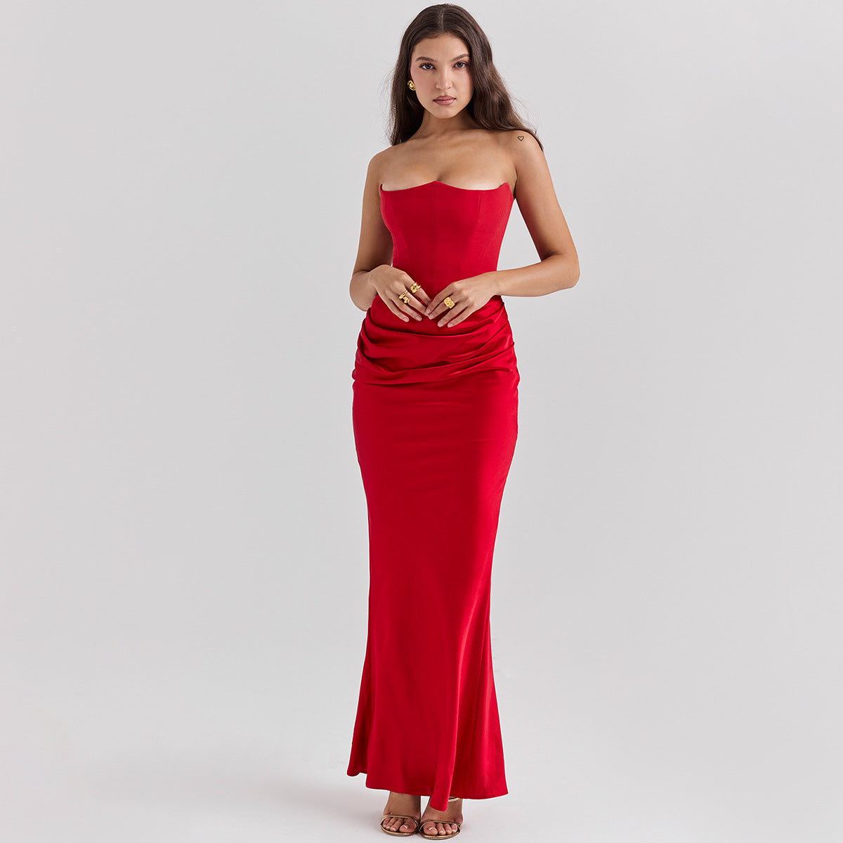 Vestido Maxi Mujer Bodycon Sin Tirantes con Fruncido