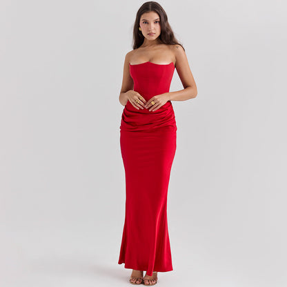 Vestido Maxi Mujer Bodycon Sin Tirantes con Fruncido