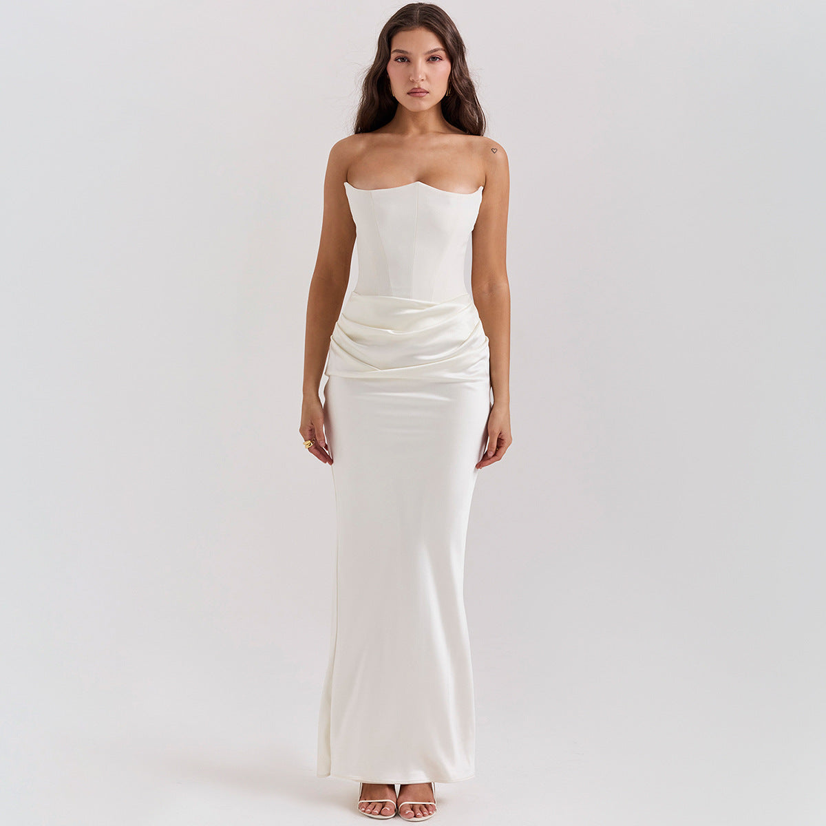 Vestido Maxi Mujer Bodycon Sin Tirantes con Fruncido