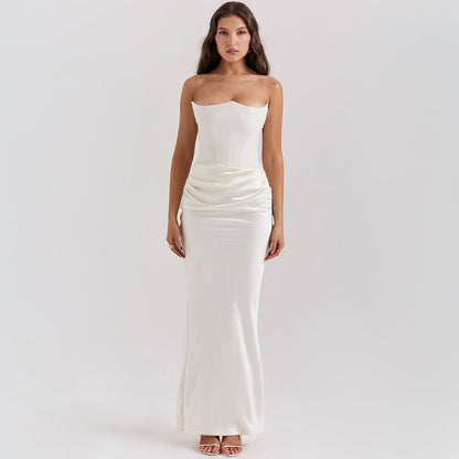 Vestido Maxi Mujer Bodycon Sin Tirantes con Fruncido