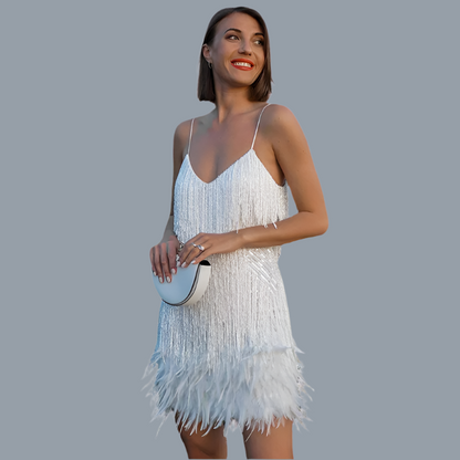 Vestido corto mujer de lentejuelas y plumas fiesta