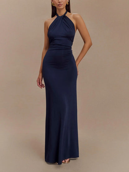 Vestido largo mujer de tirantes cuello halter espalda descubierta