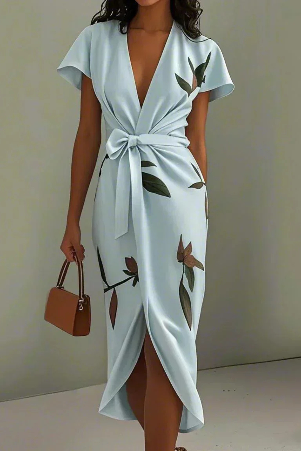 Vestido midi mujer estilo cruzado elegante