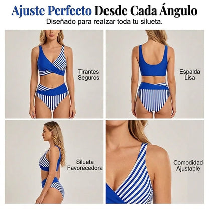 Bikini Mujer de Dos Piezas con Bloques y Rayas