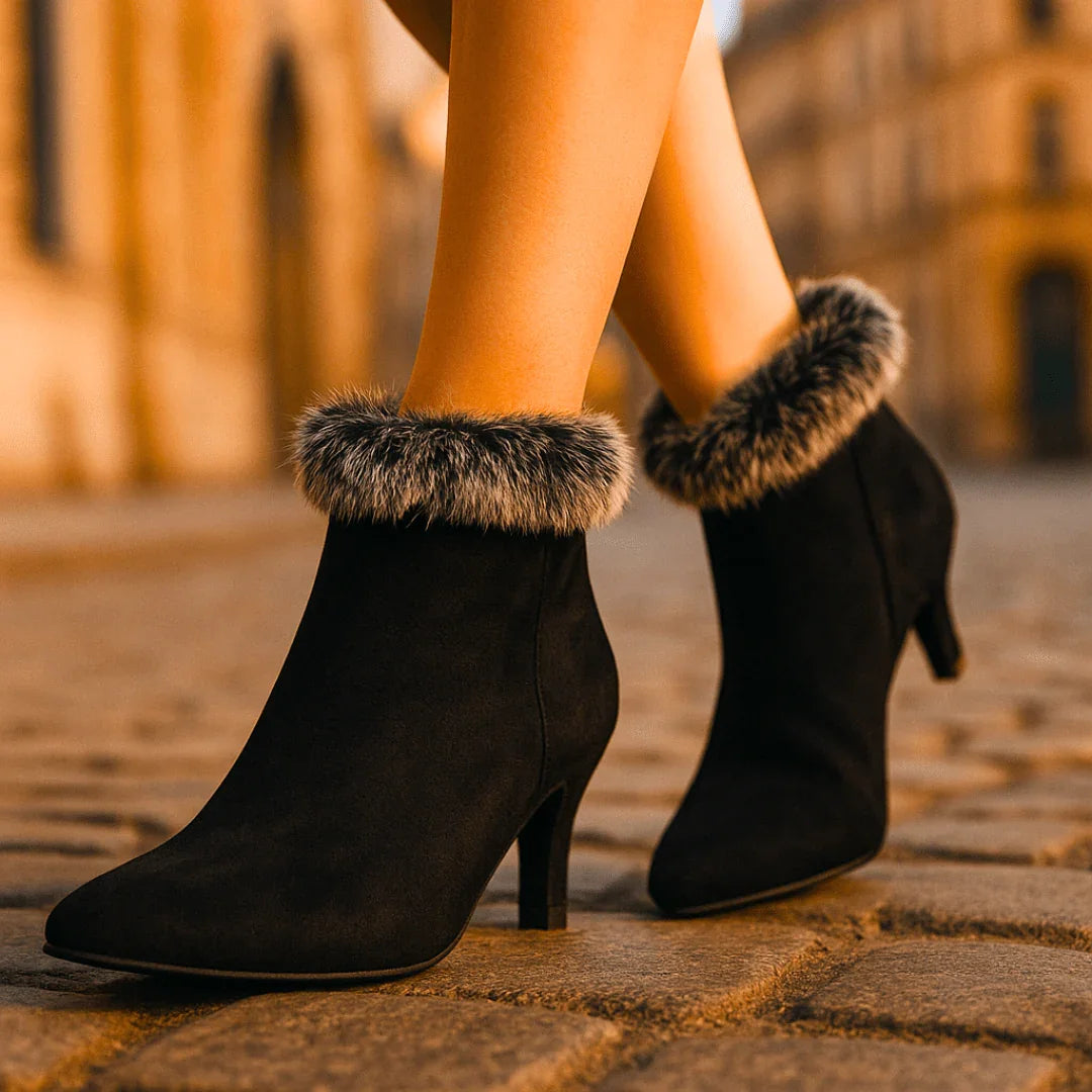 Botines Mujer Tacón Forro Cálido Estilo Elegante Invierno
