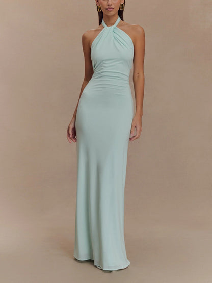 Vestido largo mujer de tirantes cuello halter espalda descubierta - Mavetta