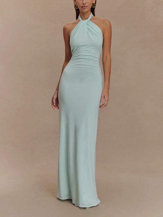 Vestido maxi mujer con cuello halter y espalda descubierta - Mavetta