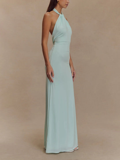 Vestido maxi mujer con cuello halter y espalda descubierta