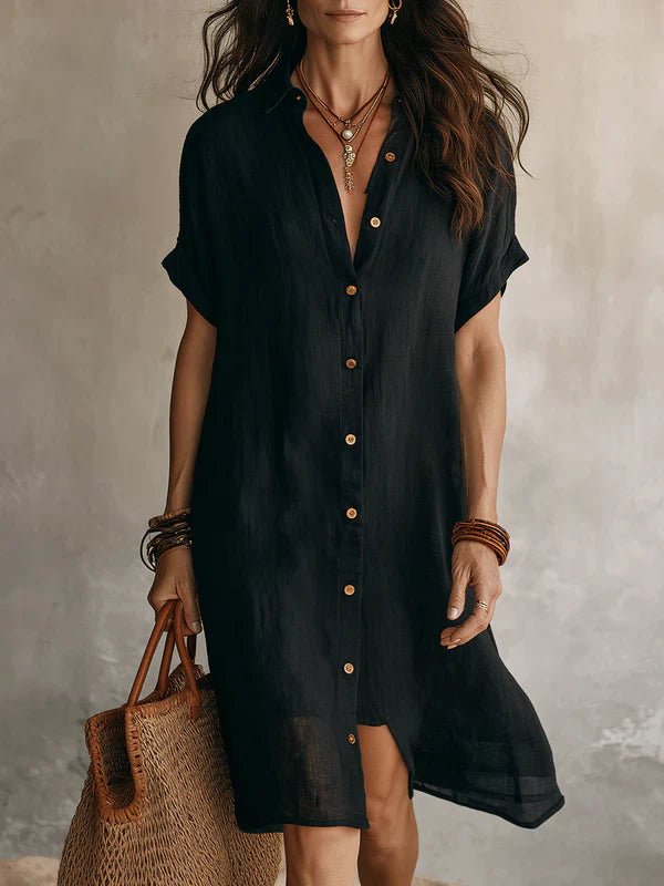 Vestido camisa mujer lino algodón midi botones manga larga
