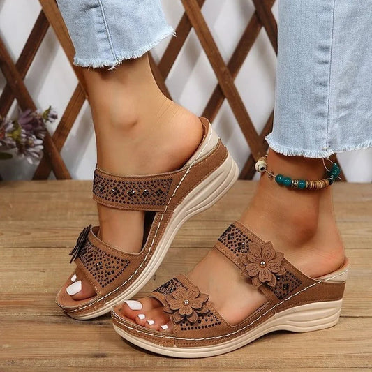 Sandalias Mujer con Cuña y Tiras Florales Transpirables - Mavetta