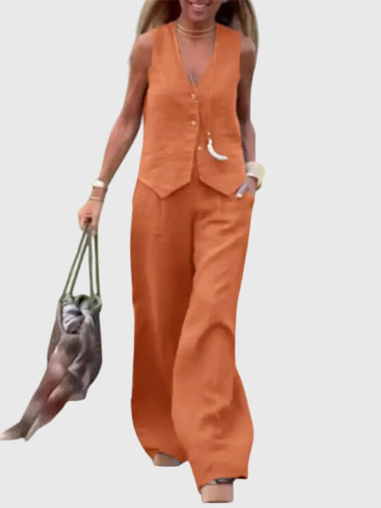 Conjunto Mujer de Dos Piezas Pantalón Fluido Chaleco Estructurado