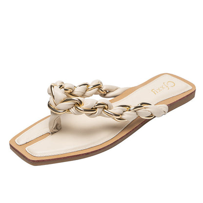 Sandalias Planas Mujer con Cadenas Detalle Exterior Verano Playa