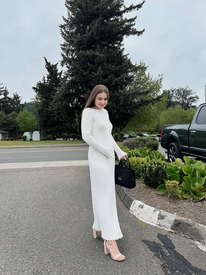 Vestido largo mujer de plumeti tejido elástico ajustado plisado