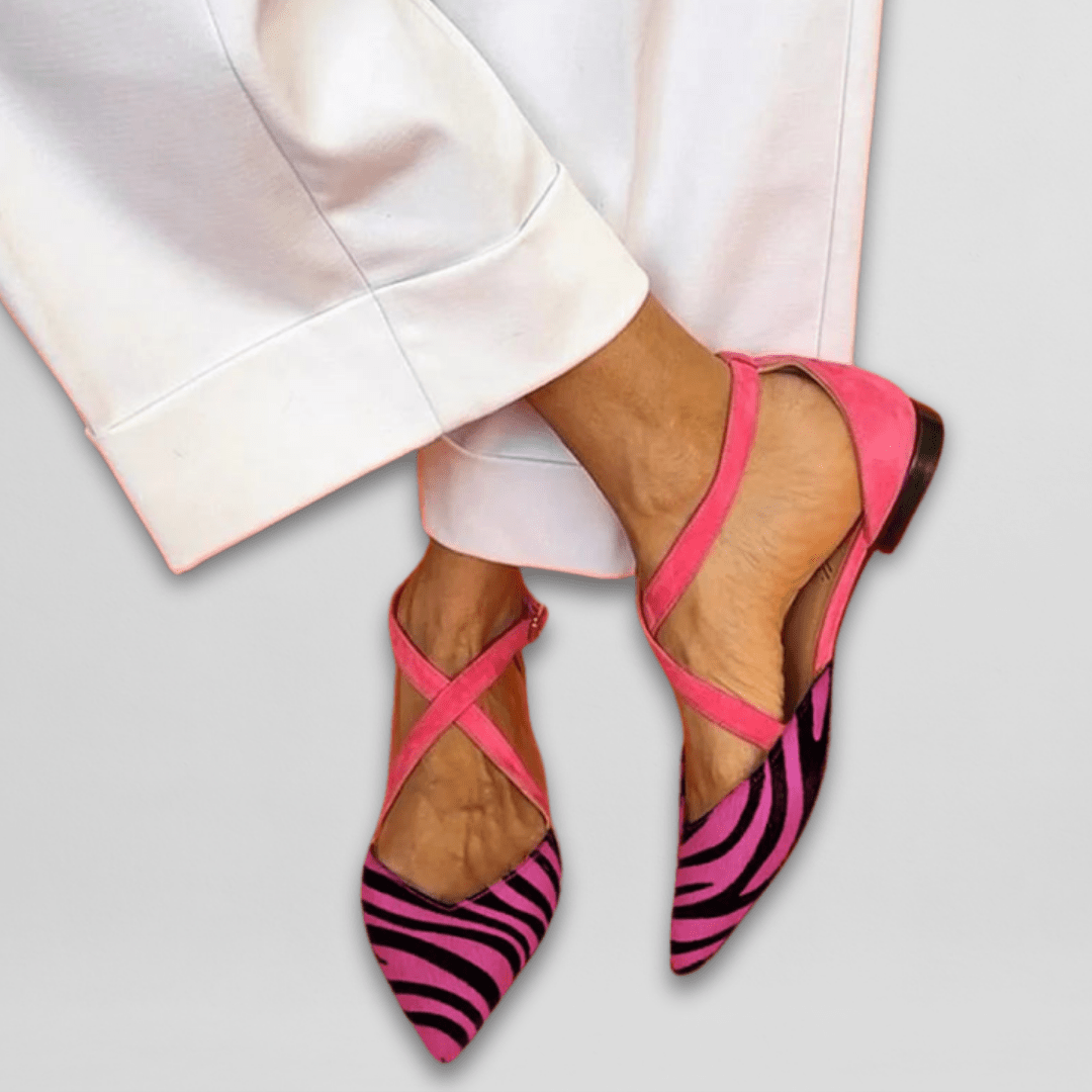 Zapatos Planos Mujer Cuero Vegano Punta Correas Cruzadas Tobillo