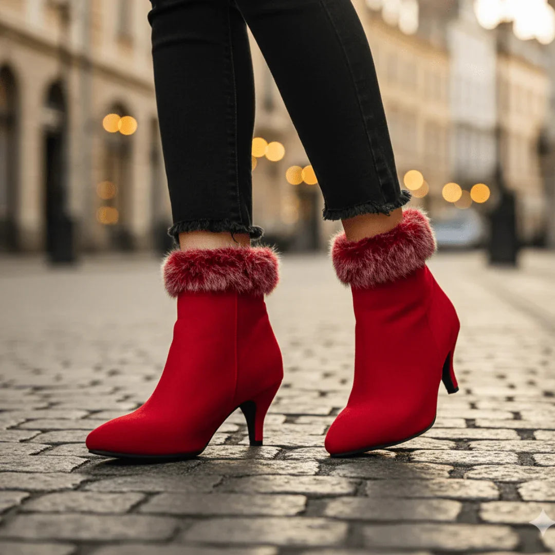 Botines Mujer Tacón Forro Cálido Estilo Elegante Invierno