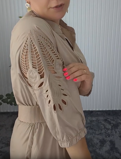 Vestido Camisero Mujer Fluido Corte Midi con Cinturón