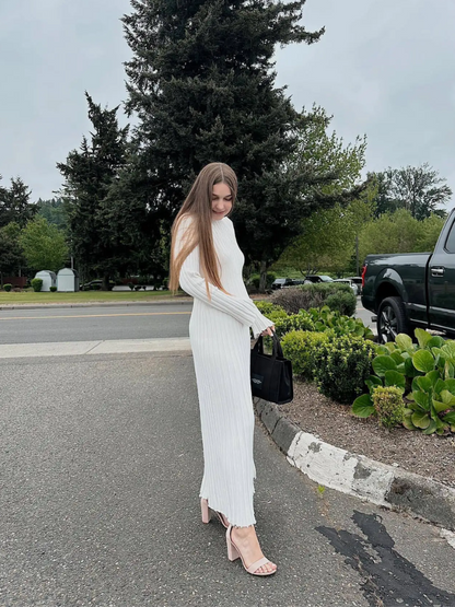 Vestido largo mujer de plumeti tejido elástico ajustado plisado