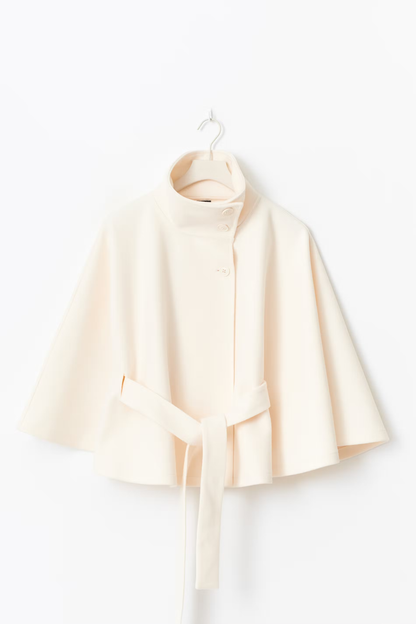 Chaqueta capa mujer con cuello alto y cinturón ajustable