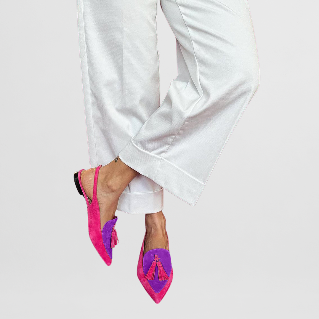 Mocasines Mujer de Piel Fina Ajuste Slingback con Borlas
