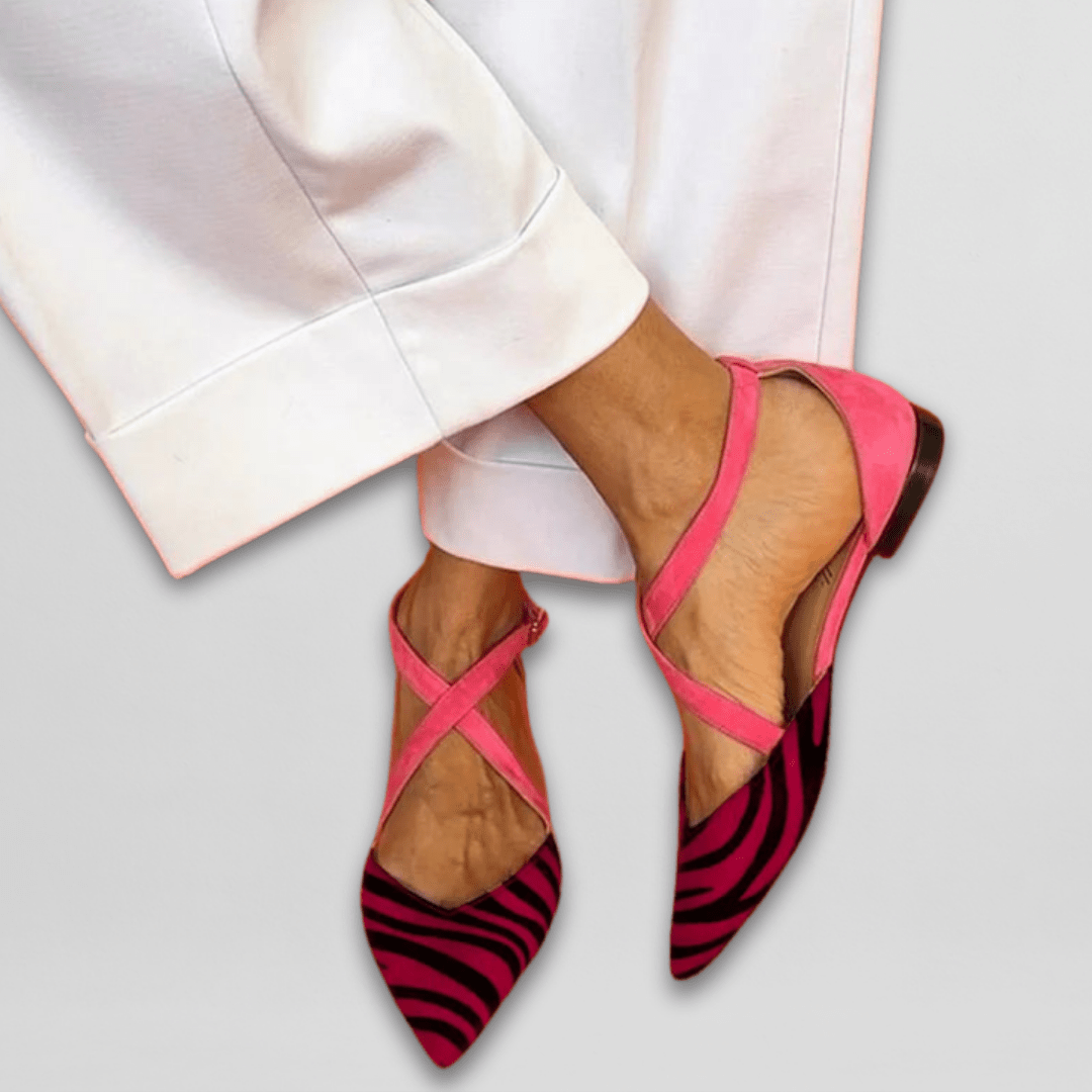Zapatos Planos Mujer Cuero Vegano Punta Correas Cruzadas Tobillo