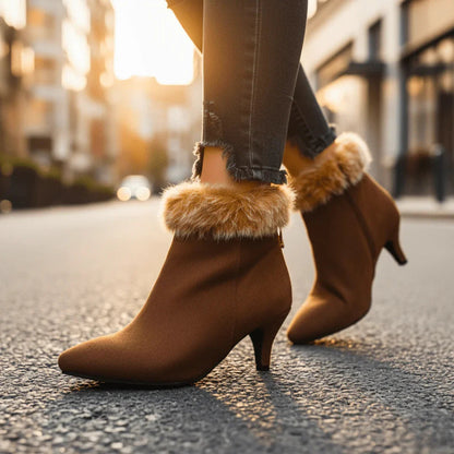 Botines Mujer Tacón Forro Cálido Estilo Elegante Invierno