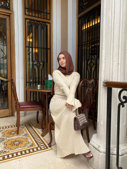 Vestido largo mujer de plumeti tejido elástico ajustado plisado
