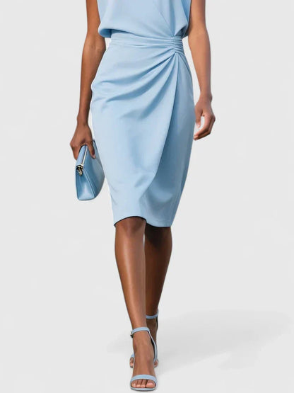 Vestido midi mujer Drapeado lateral Escote keyhole Entallado