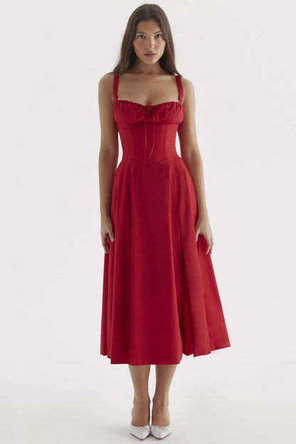 Vestido Midi Mujer de Corsé Ajustado Tirantes Primavera Verano