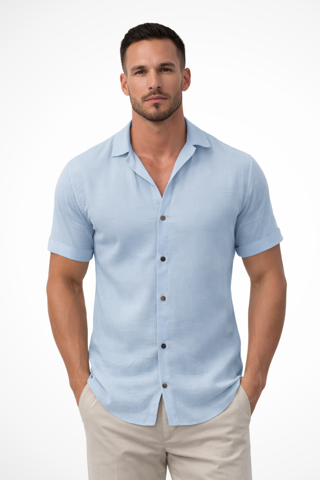 Camisa hombre manga corta botones verano ligera - Mavetta