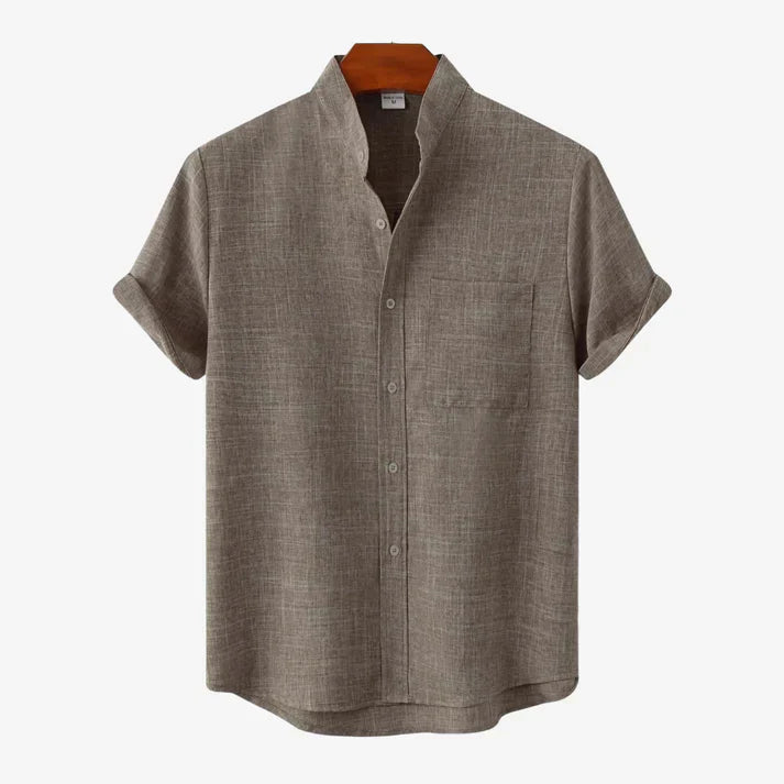 Camisa Hombre Casual Algodón Cuello Mao Manga Corta