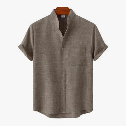 Camisa Hombre Casual Algodón Cuello Mao Manga Corta