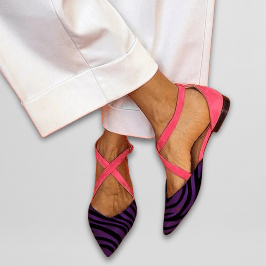 Zapatos Planos Mujer Cuero Vegano Punta Correas Cruzadas Tobillo