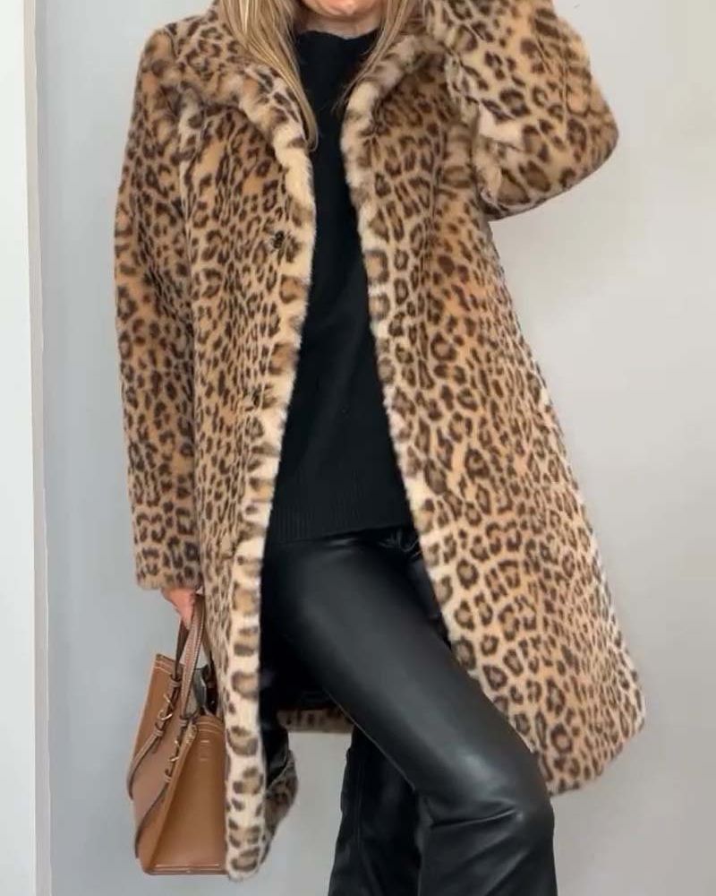 Abrigo Largo Mujer Estilo Moderno Tela Estampado Animal - Mavetta