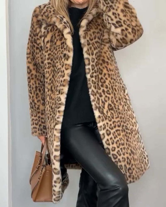 Abrigo Largo Mujer Estilo Moderno Tela Estampado Animal - Mavetta