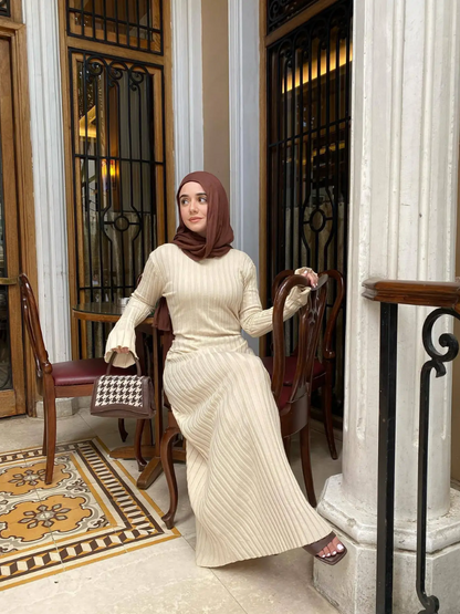 Vestido largo mujer de plumeti tejido elástico ajustado plisado