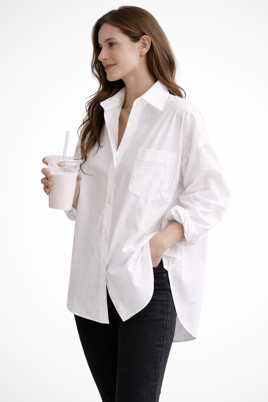 Blusa Mujer Oversized de Algodón con Botones y Manga Larga