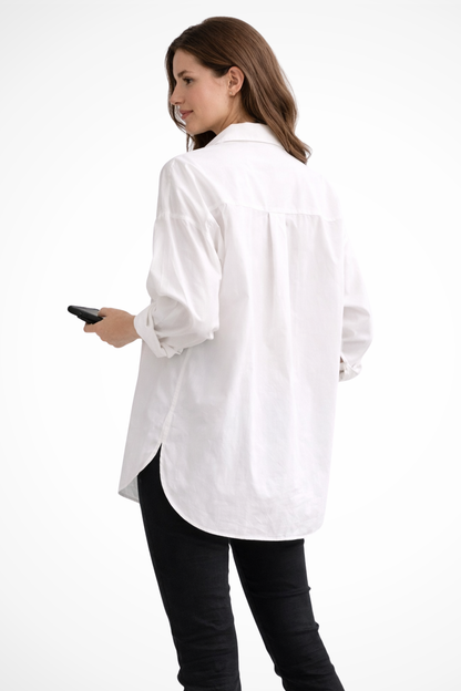 Blusa Mujer Oversized de Algodón con Botones y Manga Larga
