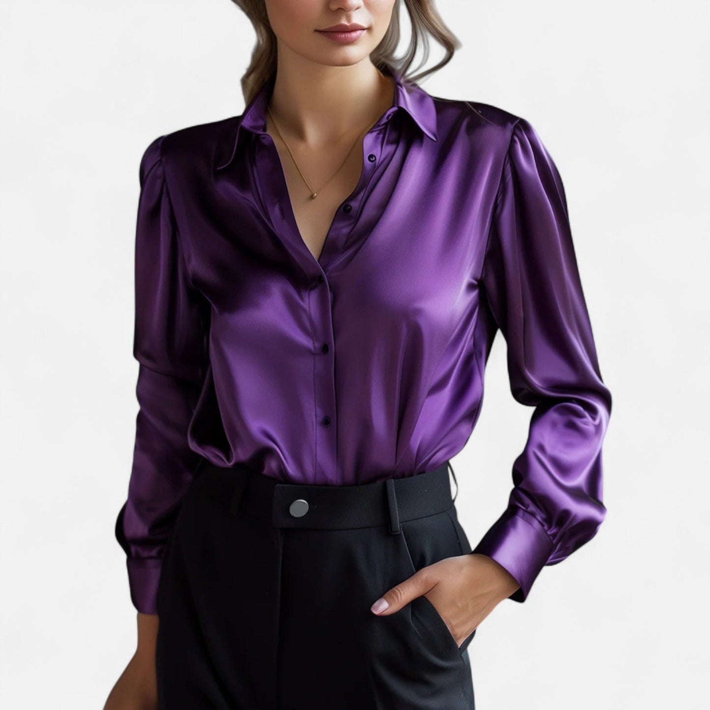 Blusa Mujer de Satén Manga Larga Estilo Sofisticado