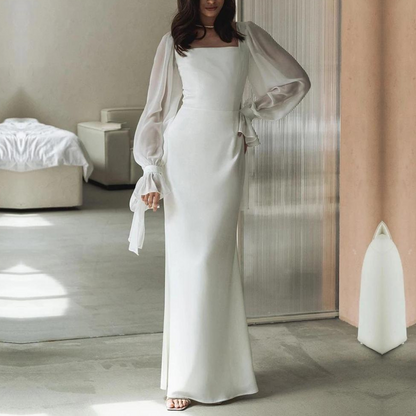 Vestido largo mujer escote cuadrado elegante - Mavetta