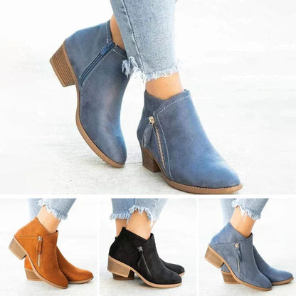 Botines mujer de cuero con cremallera lateral y suela cuña cómoda - Mavetta