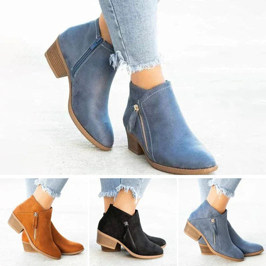 Botines mujer de cuero con cremallera lateral y suela cuña cómoda - Mavetta