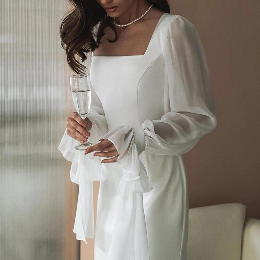 Vestido largo mujer escote cuadrado elegante