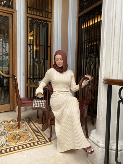 Vestido largo mujer de plumeti tejido elástico ajustado plisado