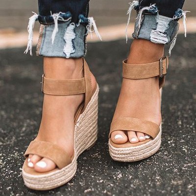 Sandalias Mujer de Cuña Puntera Abierta Diseño Verano